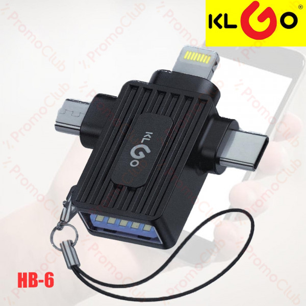 3в1 Преходник KLGO HB-6, USB към Micro, Type-C, Lightning - PREMIUM PRODUCT